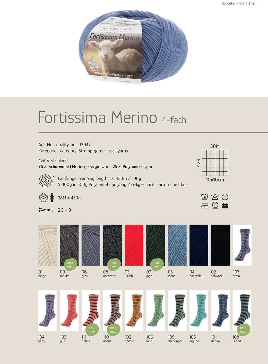 Schoeller + Stahl Fortissima 4-ply, 100g Merino, 93042, color island 108
