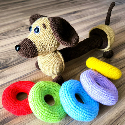 Crochet pattern for dachshund "Erwin" with colorful rings