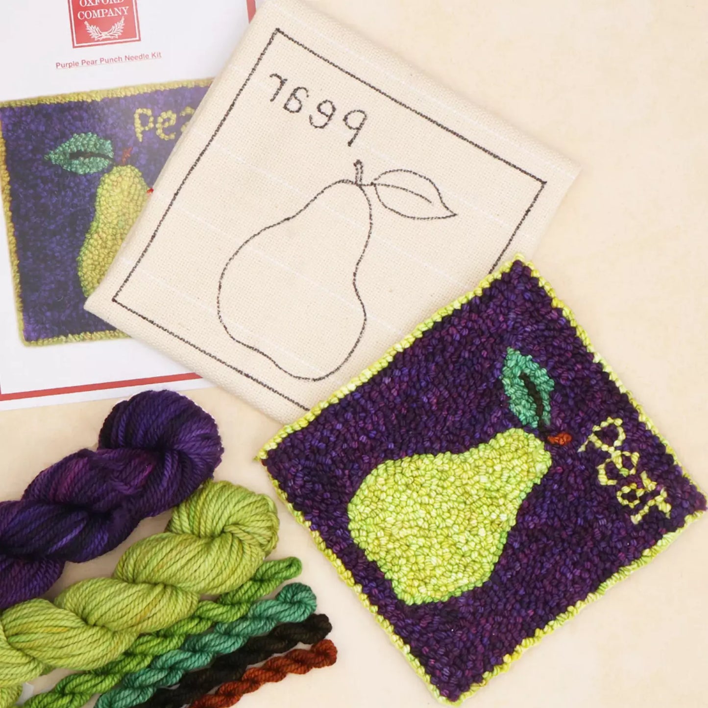 Punch Needle Basic Set Pear purple - Unterlage, Garn und Zubehör