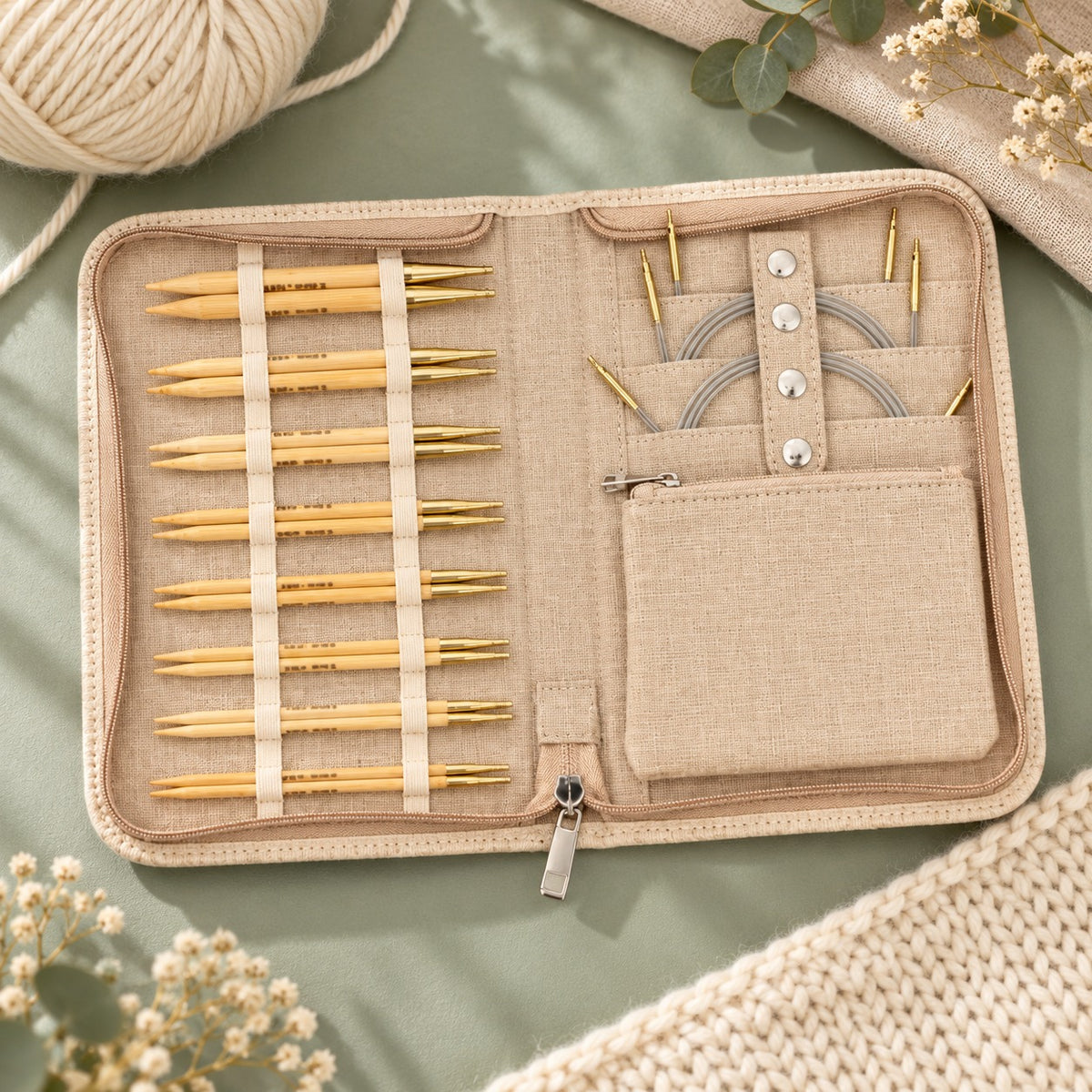 KnitPro Nadelset Bamboo auswechselbare Nadelspitzen 13 cm, 8 Paar, 3,00 mm - 8,00 mm + Zubehör