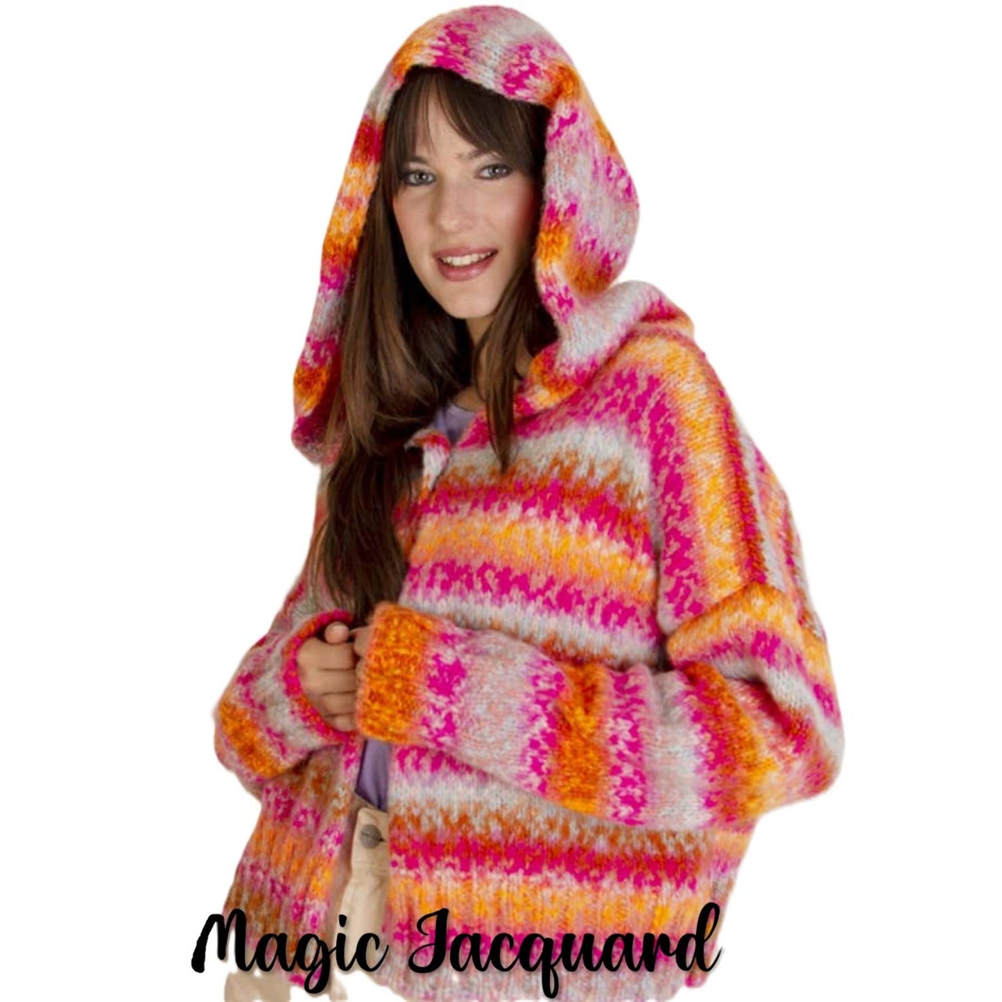 Modell Magic Jacquard  - Cardigan mit Kapuze (DE, IT, ES) – Originalanleitung von © Lane Mondial