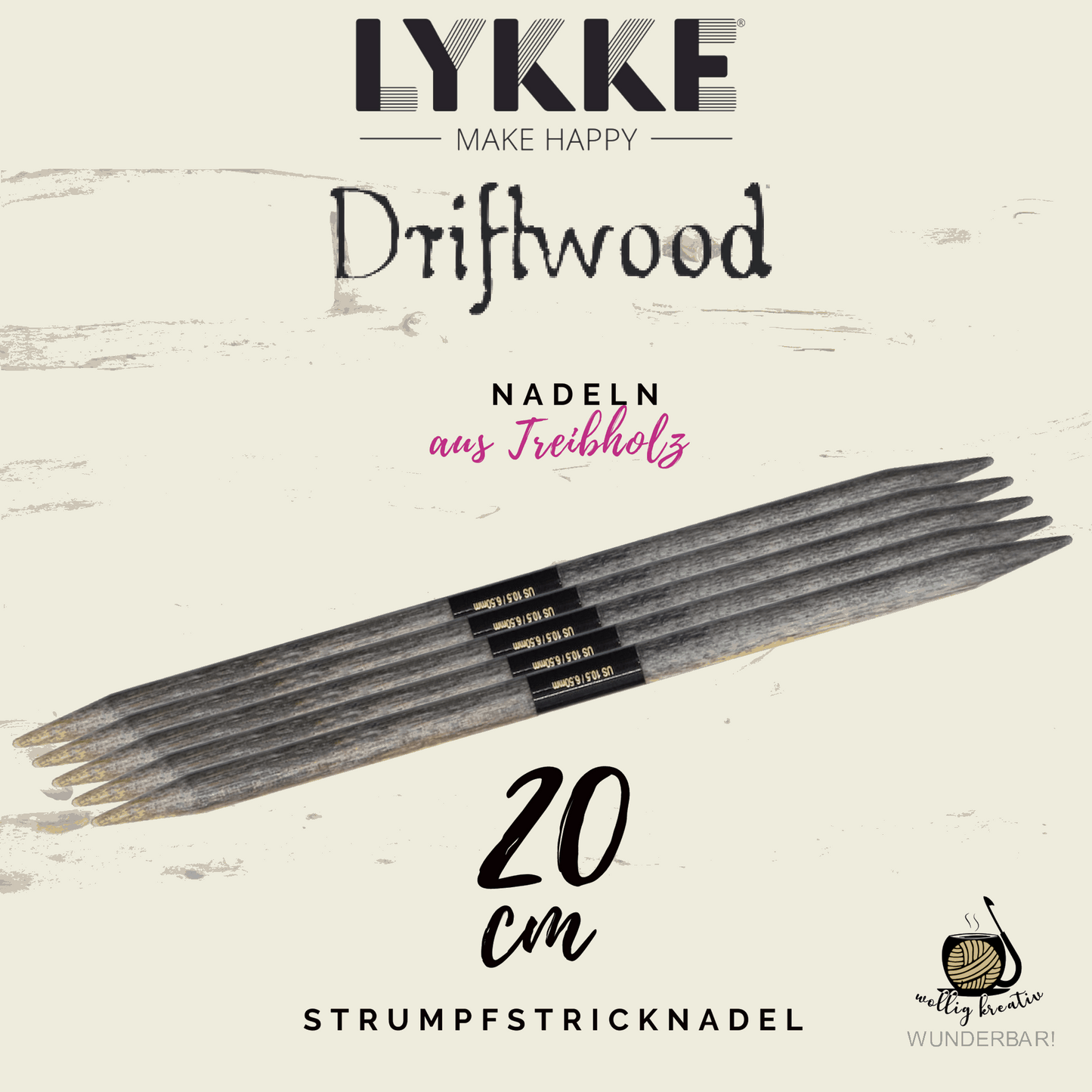 Lykke stocking and sock knitting needle, 20 cm, size: 3, made of driftwood, item 15003100