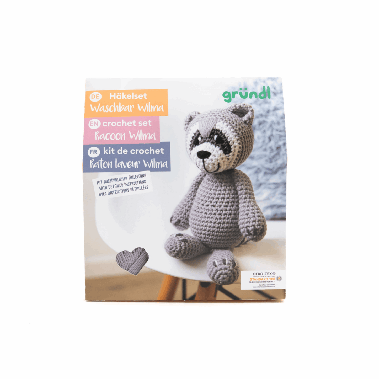 Gründl crochet animal box, raccoon Wilma 1