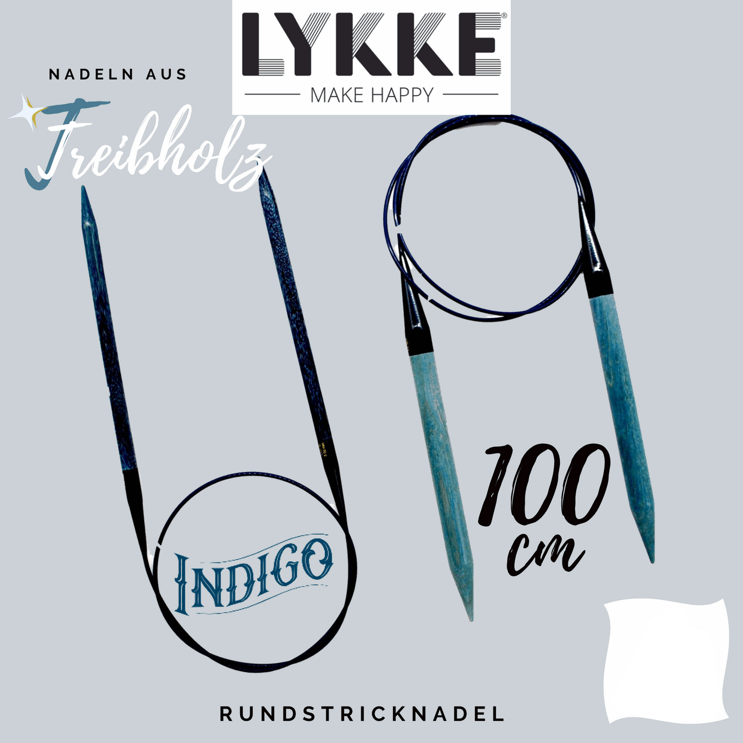 Lykke circular knitting needle indigo, 100 cm, size: 2.5, made of driftwood