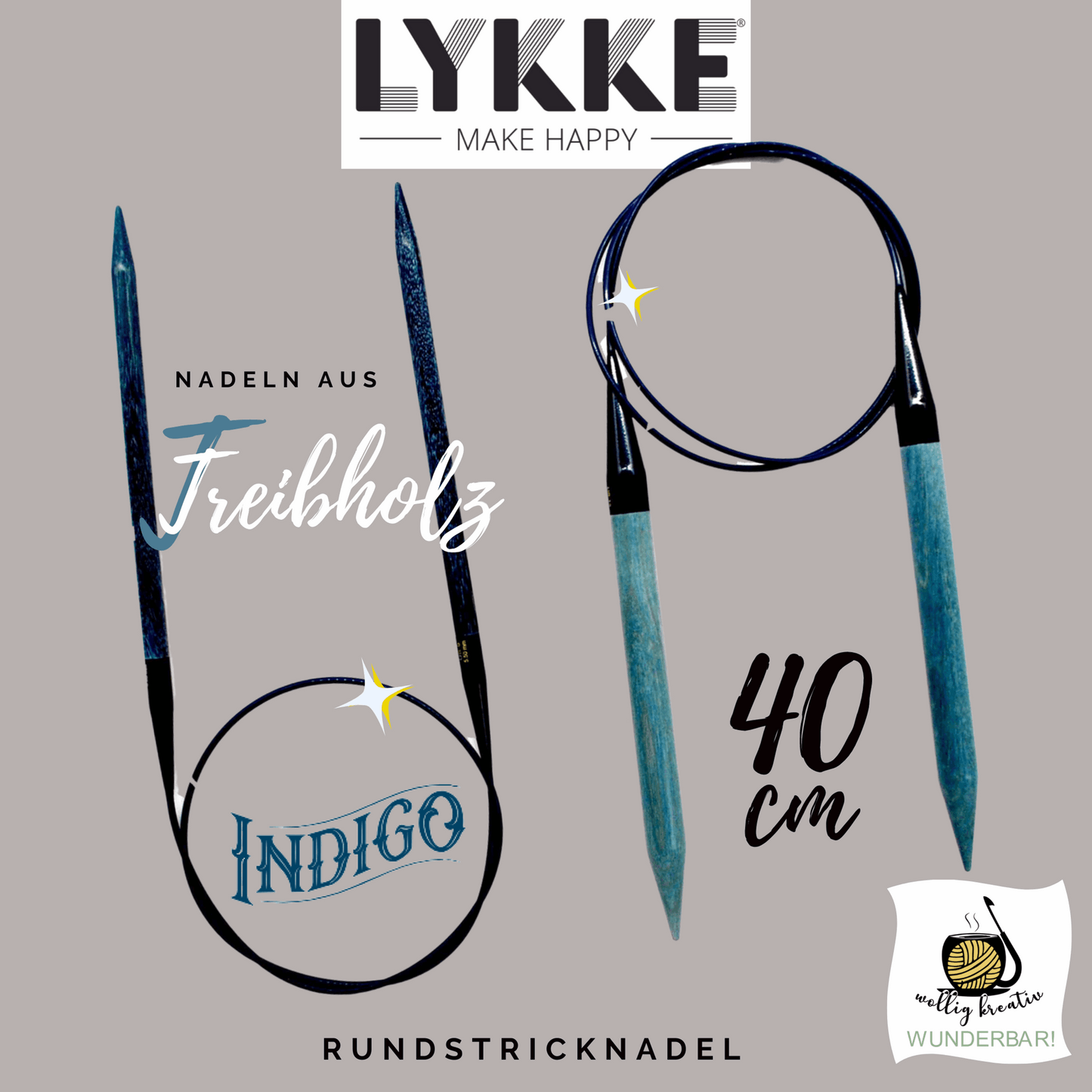 Lykke circular knitting needle indigo, 40 cm, size: 5, made of driftwood, item 15004010