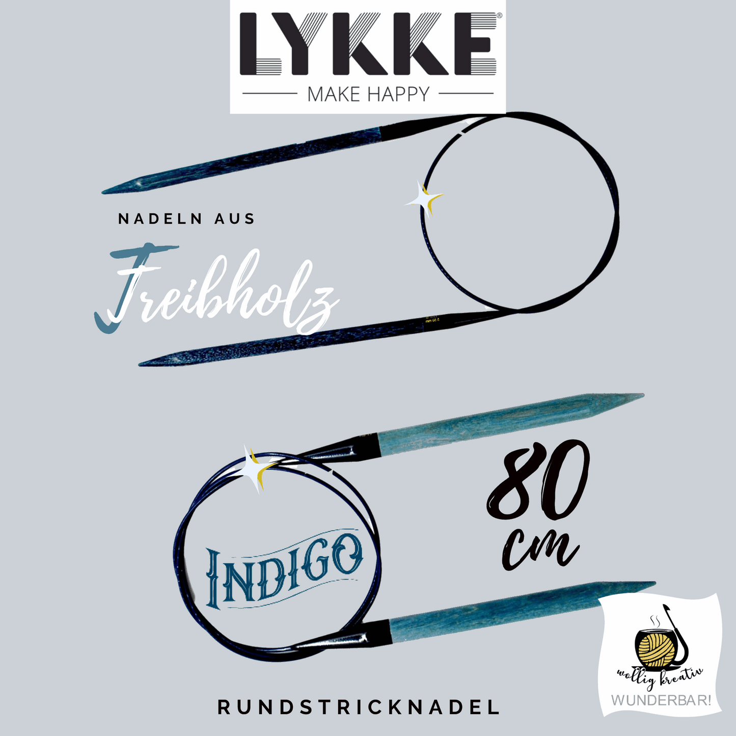 Lykke circular knitting needle indigo, 80 cm, size: 3.5, made of driftwood, item 15004010