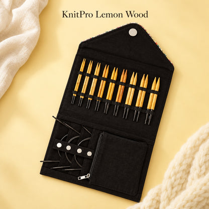 KnitPro Nadelset Lemon Wood auswechselbare Nadelspitzen 13 cm, 9 Paar, 3,00 mm - 8,00 mm + Zubehör