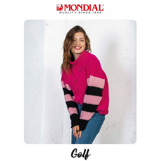 Modell Golf Gestreifter Pullover mit Zopfmuster Damen  (DE, IT, ES) – Originalanleitung von © Lane Mondial