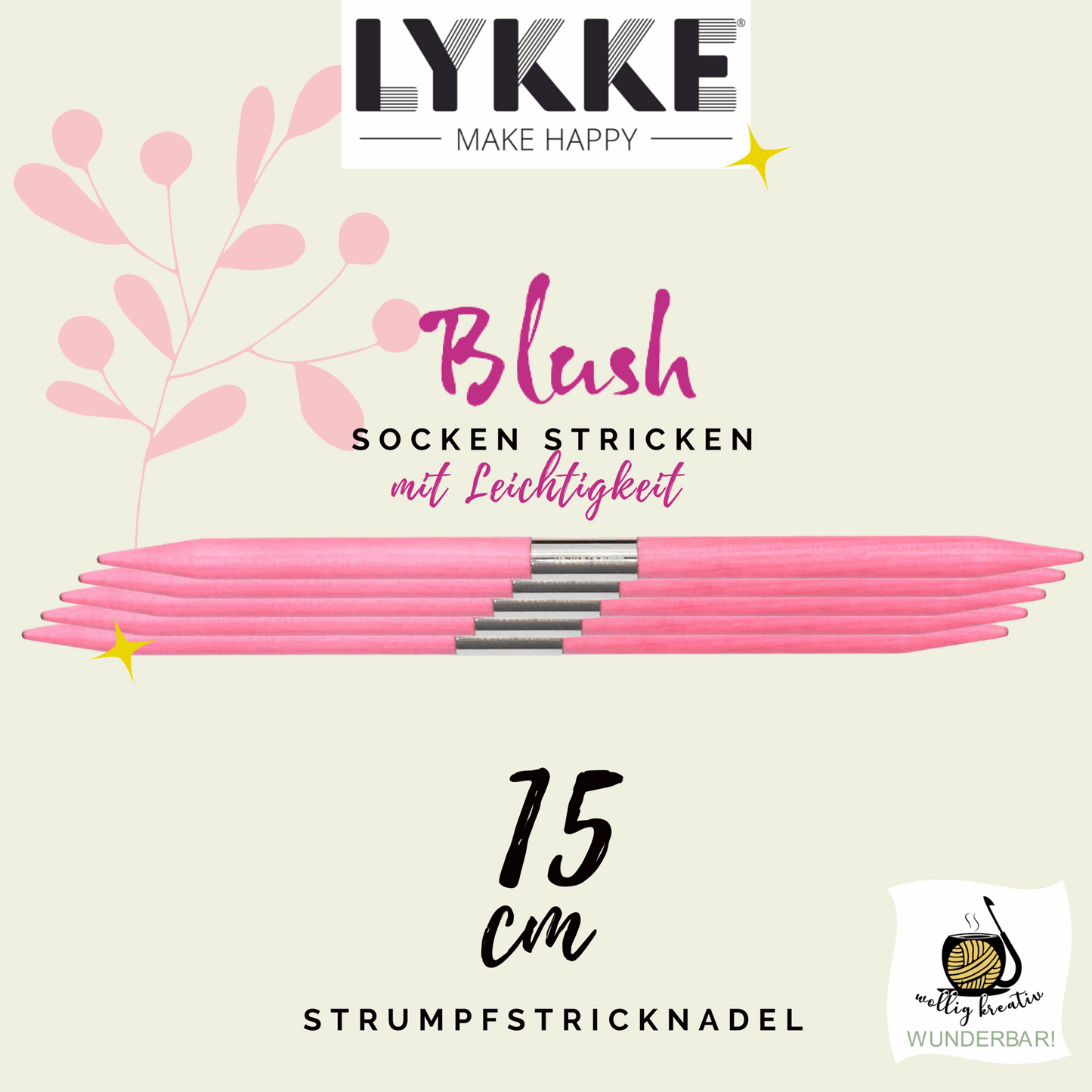 Lykke stocking knitting needle for socks, 15 cm, size: 2.5, made of birch wood, item 15001100