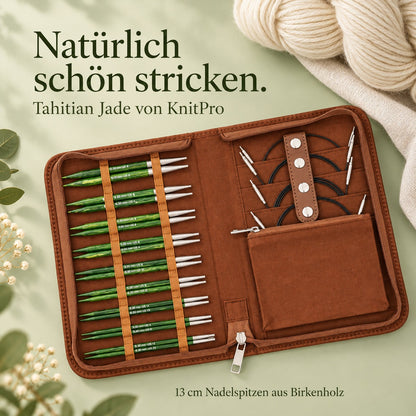 KnitPro Nadelset Tahitian Jade auswechselbare Nadelspitzen 13 cm, 9 Paar, 3,00 mm - 8,00 mm + Zubehör