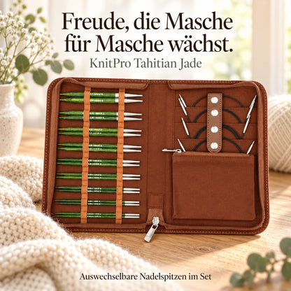 KnitPro Nadelset Tahitian Jade auswechselbare Nadelspitzen 13 cm, 9 Paar, 3,00 mm - 8,00 mm + Zubehör