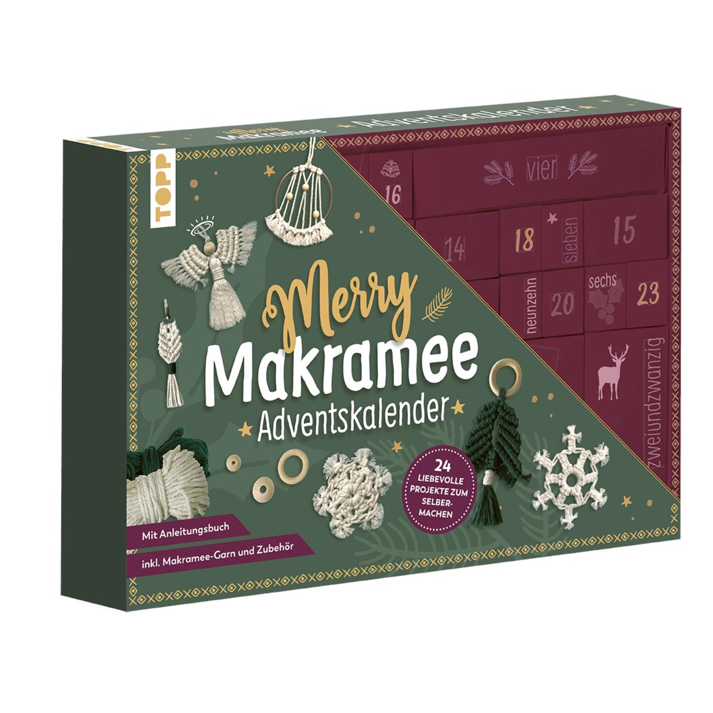 Adventskalender Merry Makramee, 24 Projekte, mit Material (DE)