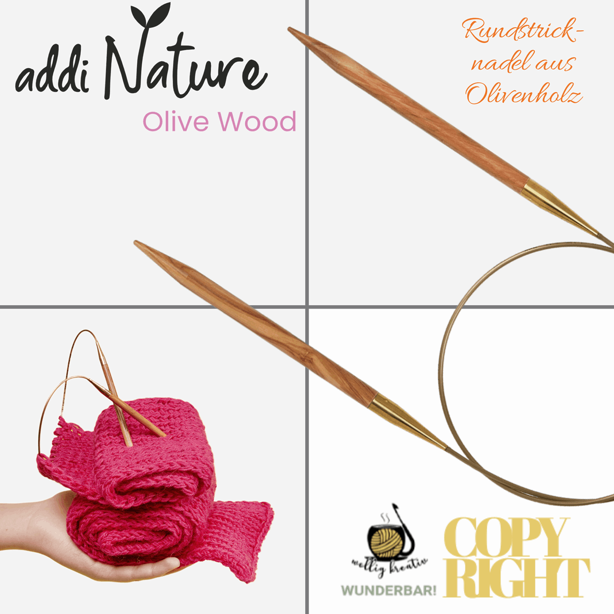 Addi, Nature Olive Wood circular knitting needle, 65757, size 5, length 150