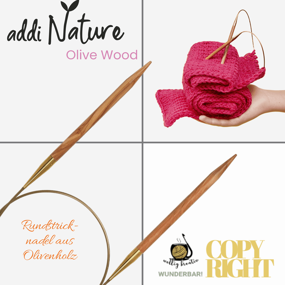 Addi, Nature Olive Wood circular knitting needle, 65757, size 3, length 50