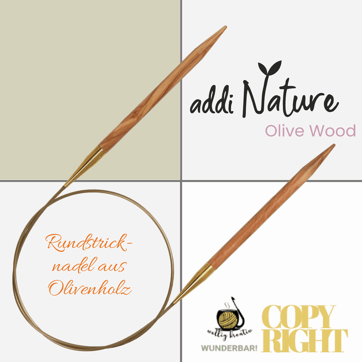 Addi, Nature Olive Wood circular knitting needle, 65757, size 3, length 150