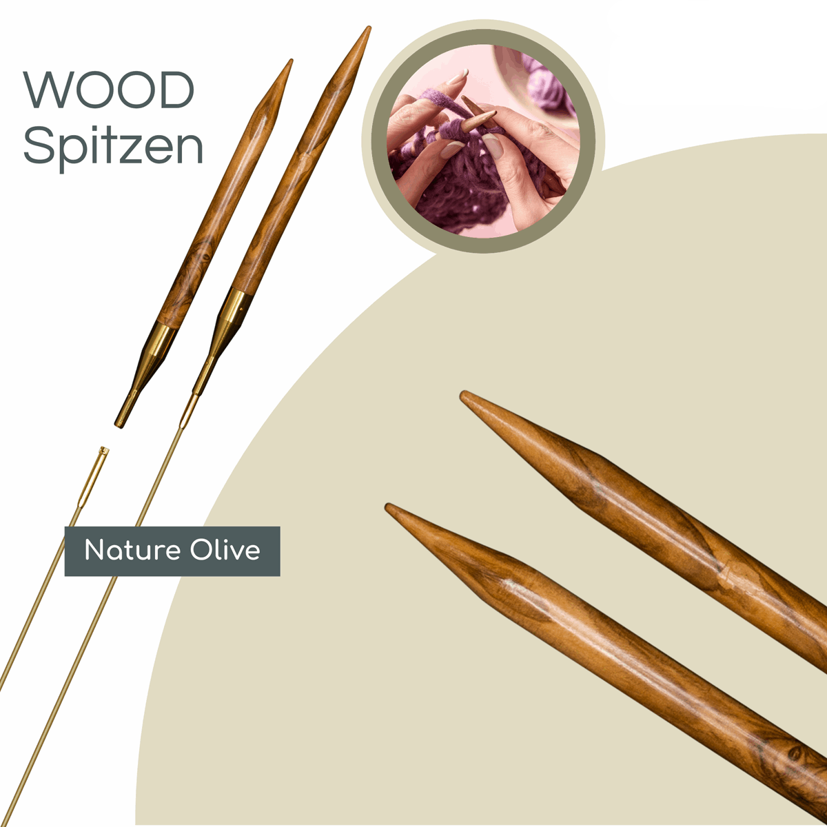 Addi, Click Nature Olive Wood Spitzen, 65767, Größe 9