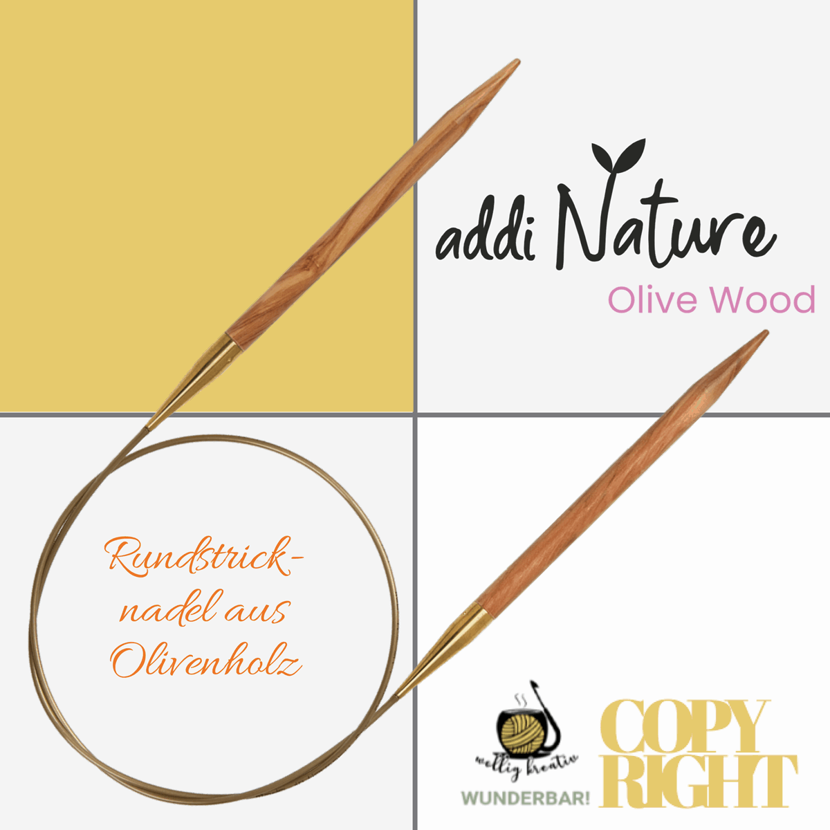 Addi, Nature Olive Wood circular knitting needle, 65757, size 9, length 80