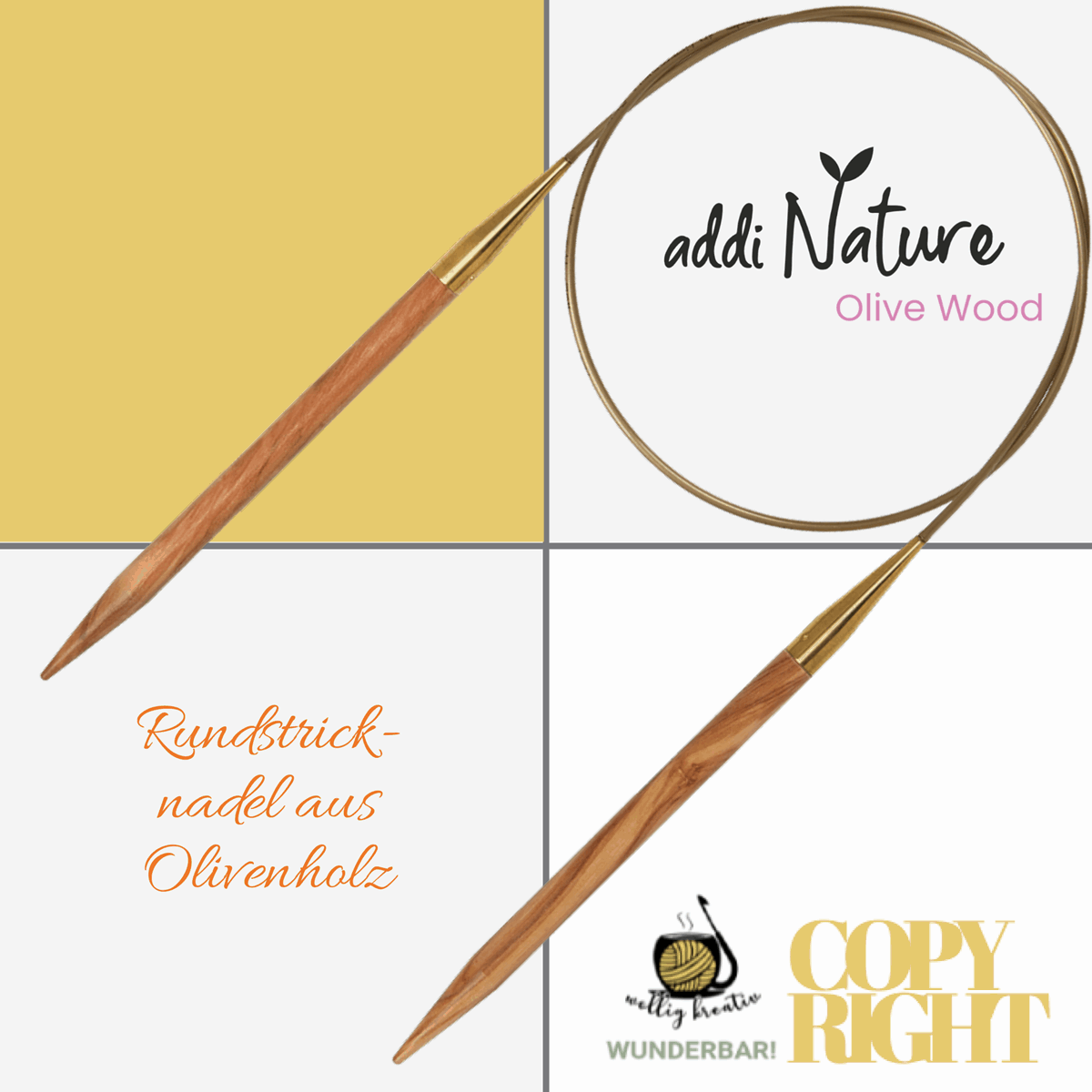 Addi, Nature Olive Wood circular knitting needle, 65757, size 4, length 150