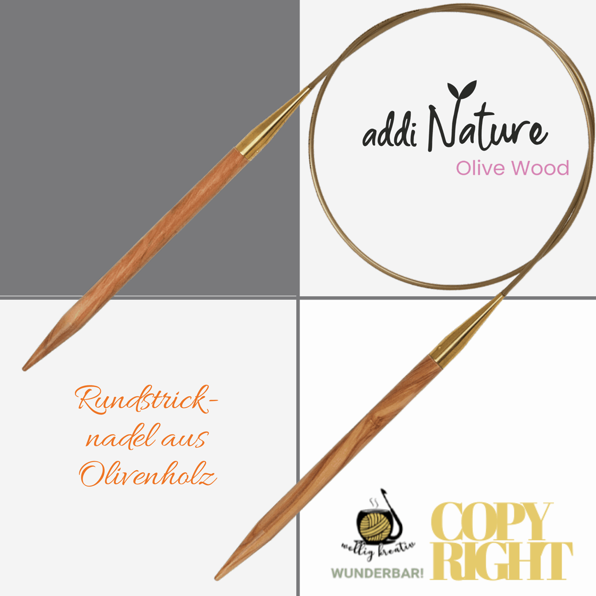 Addi, Nature Olive Wood circular knitting needle, 65757, size 3.25, length 50