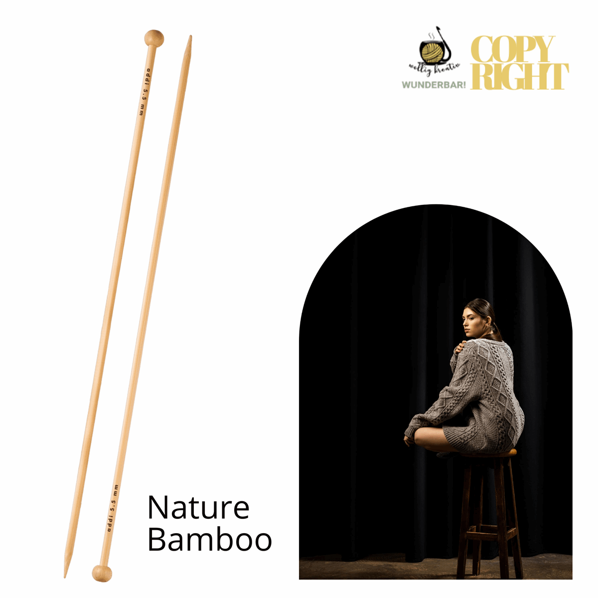 Addi, Nature Bamboo jacket knitting needle, 65007, size 4, length 25