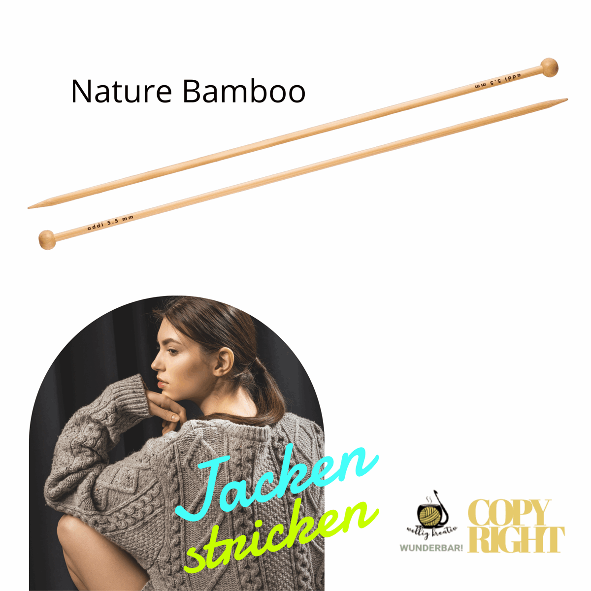 Addi, Nature Bamboo jacket knitting needle, 65007, size 3, length 35