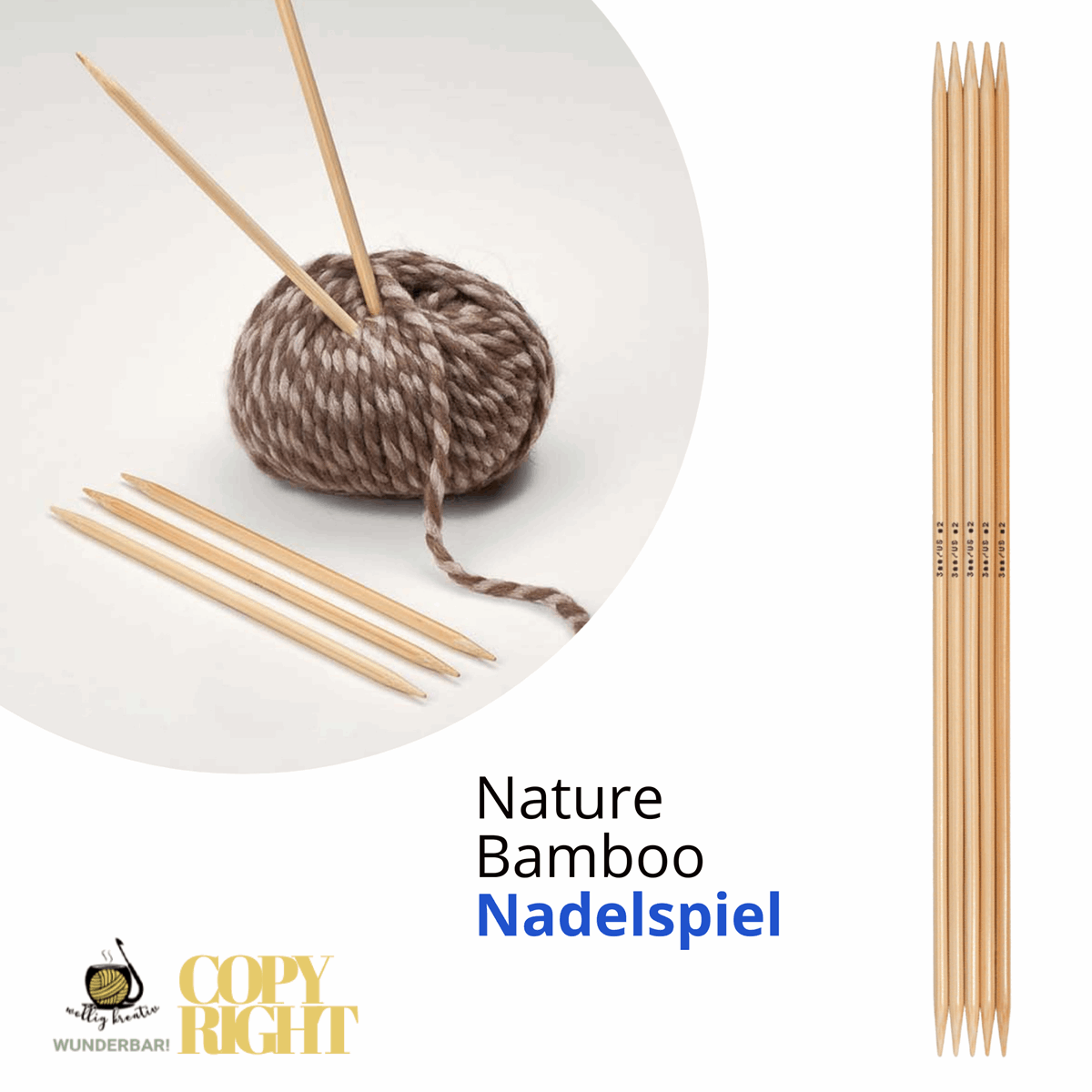 Addi, Nature Bamboo double pointed needles, 65012, size 4 length 15 cm
