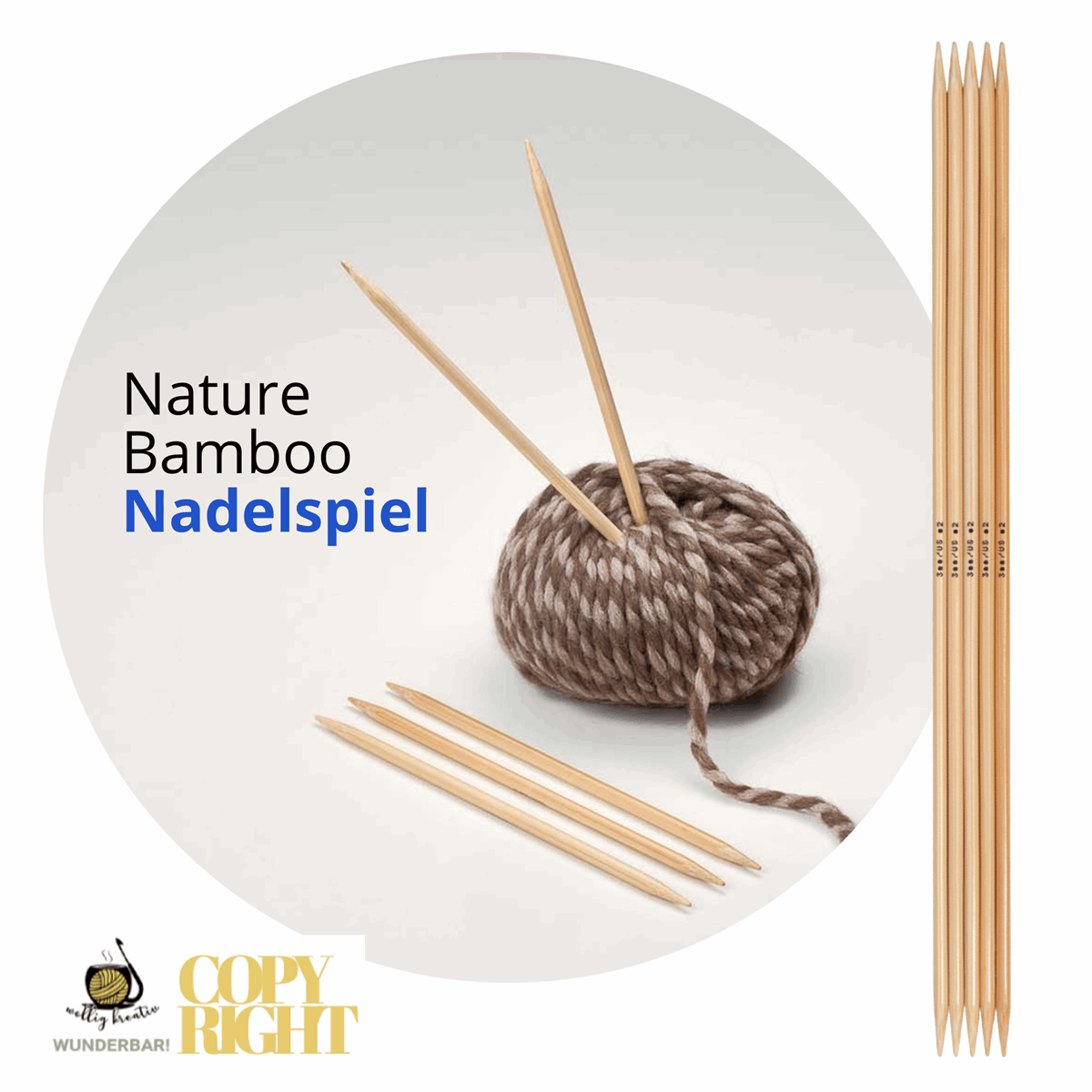 Addi, Nature Bamboo double pointed needles, 65012, size 3.75 length 15 cm