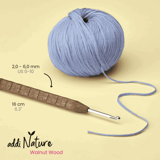 Addi, Nature Walnut Wood wool crochet hook, 65877, size 2, length 16cm