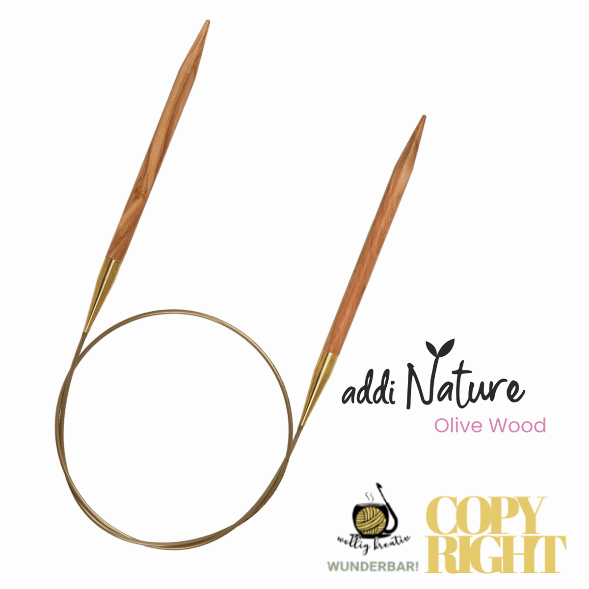 Addi, Nature Olive Wood circular knitting needle, 65757, size 3.5, length 150