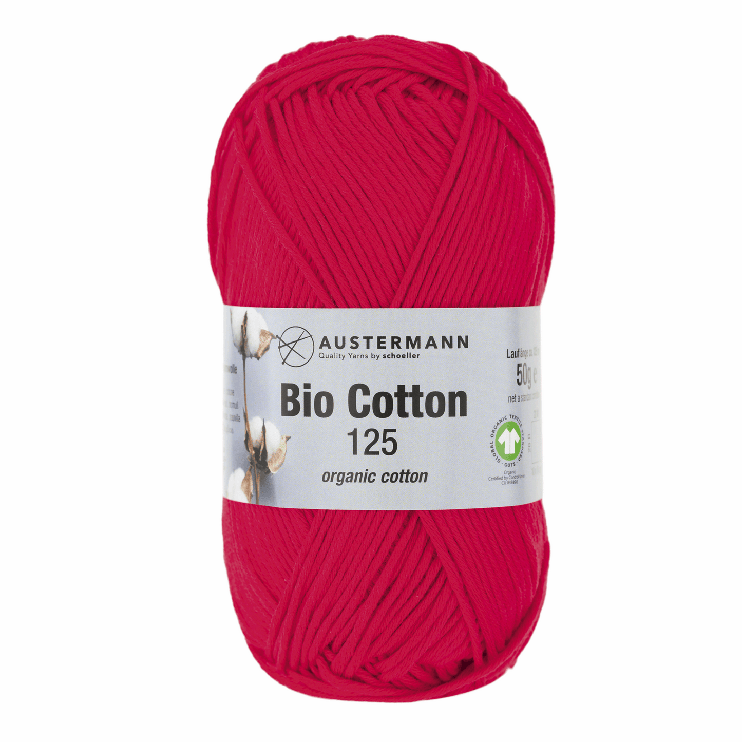 Gots  bio Cotton 125 50g, 90345, Farbe 3, rot